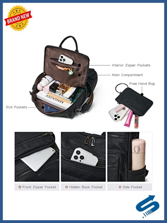 Vegan Leather Backpack Purse for Women with Adjustable Shoulder Strap | Water main image 5
